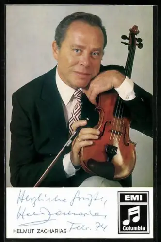 AK Musiker Helmut Zacharias mit Geige, Autograph