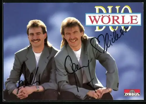 AK Musiker Duo Wörle zusammen im Porträt, Autograph