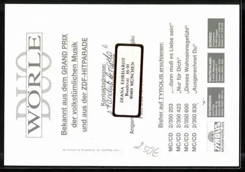 AK Musiker Duo Wörle zusammen im Porträt, Autograph