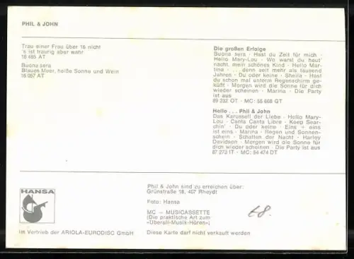 AK Musiker Phil & John auf einer Wiese liegend, Autograph