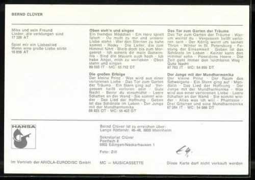 AK Musiker Bernd Clüver lächelnd im Porträt, Autograph