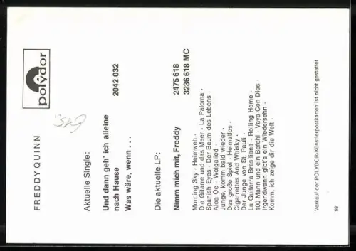 AK Musiker Freddy Quinn in einem Flugzeug, Autograph
