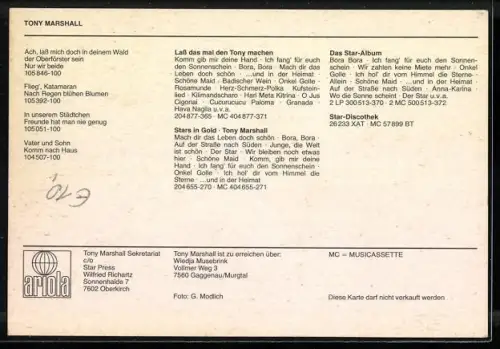 AK Musiker Tony Marshall mit Gitarre, Autograph