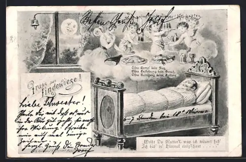 AK Lindewiese, Kurgast beim Schlafen mit Traum vom guten Essen