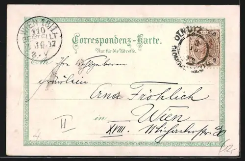 Lithographie Olmütz, Rathaus mit Dreifaltigkeitssäule, Astronomische Kunstuhr