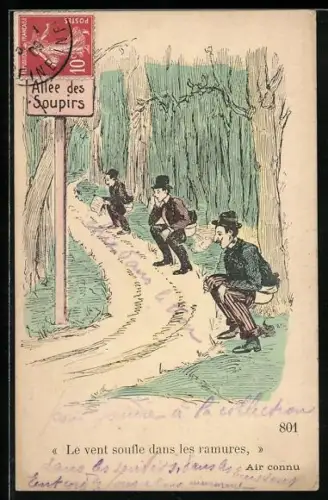 AK Männer kacken im Wald, Toilettenhumor