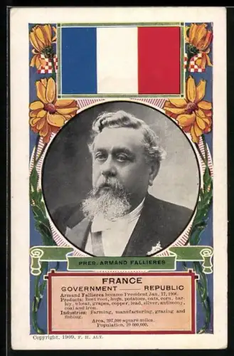 AK Frankreich, President Armand Falliers, Flagge, Passepartout