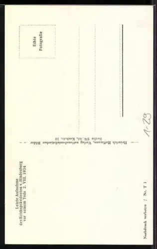 AK Reichspräsident Paul von Hindenburg, Gest. 1934