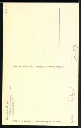 AK Portrait Maurice Ravel, 1875-1937