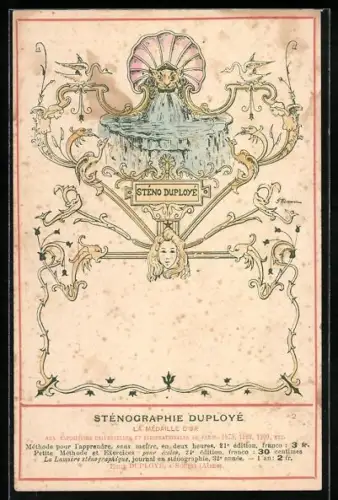 Künstler-AK Sinceny /Aisne, Sténographie Duployé, Brunnen