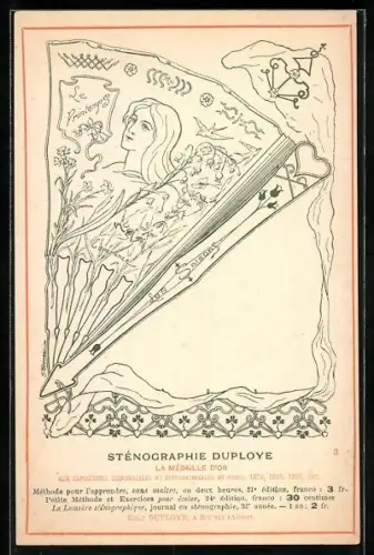 Künstler-AK Sinceny /Aisne, Sténographie Duployé, Fächer