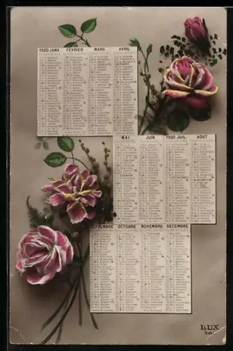 AK Kalender mit rosafarbenen Rosen