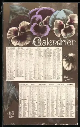 AK Calendrier, Kalender 1917 mit Stiefmütterchen
