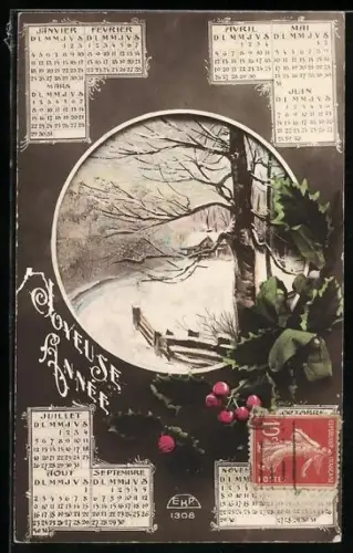 AK Haus in winterlicher Landschaft, Kalender, Passepartout