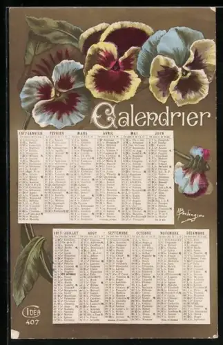 AK Calendrier, Kalender 1917 mit Stiefmütterchen