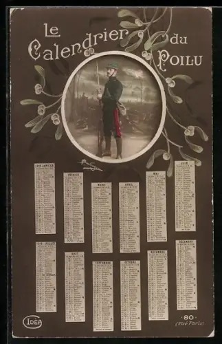 AK Le Calendrier du Poilu, Soldat in Uniform, Kalender
