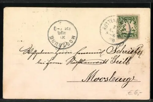 Lithographie Student mit Angebeteter an einem Schwanenteich, studentische Szene