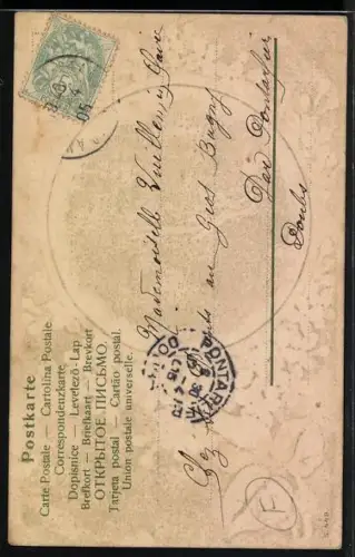 Foto-Collage-AK Porträt einer Dame mit Blumen in den Haaren