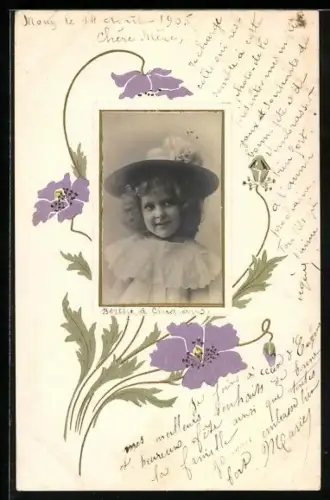 AK hübsches Mädchen im Rahmen, Blumen