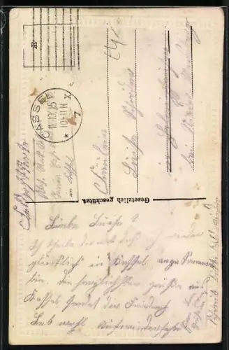 Foto-Collage-AK Junge Frau mit einem Strauss Rosen, Duftende Grüsse