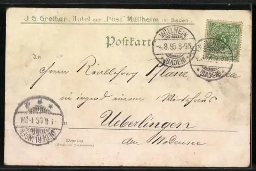 Vorläufer-Lithographie Joh. Peter Hebel, 1895, Gedicht Ne schöne Gruess vu Mülle