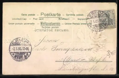 Präge-Lithographie Essen / Ruhr, Taube und Vergissmeinnicht