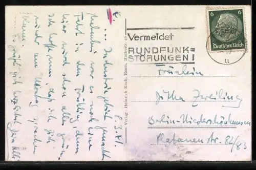 AK Essen / Ruhr, Strasse, Münster, Rathausturm