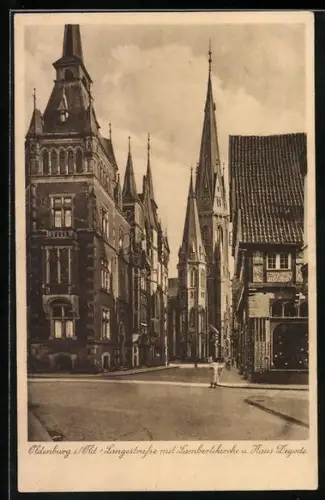 AK Oldenburg i. Old., Langestrasse mit Lambertikirche, Haus Degode
