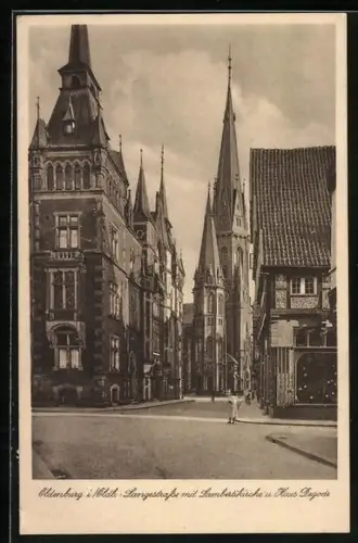 AK Oldenburg i. Oldb., Langestrasse, Lambertikirche, Haus Degode