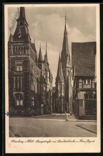 AK Oldenburg i. Oldb., Langestrasse mit Lambertikirche, Haus Degode