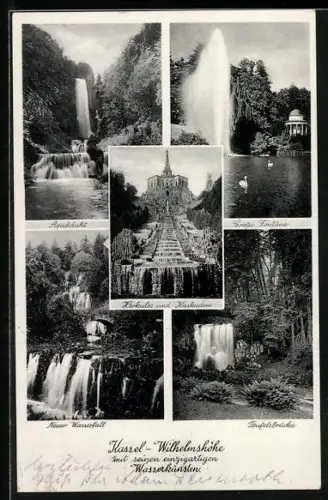 AK Kassel-Wilhelmshöhe, Aquädukt, Teufelsbrücke, Grosse Fontäne