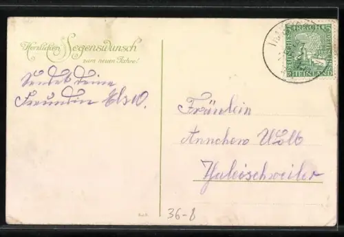 AK Vom Aufgang der Sonne..., Kleine Wanderer an einer Quelle, Schäferin mit Schafen, Neujahrsgruss