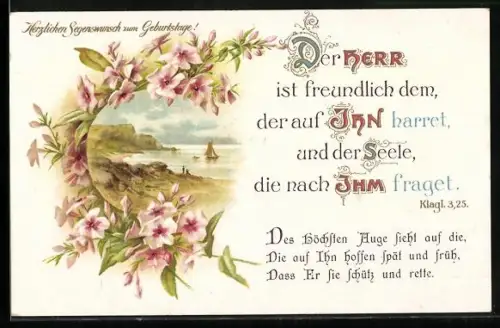 AK Der Herr ist freundlich dem..., Küstenpartie, Geburtstagsgruss