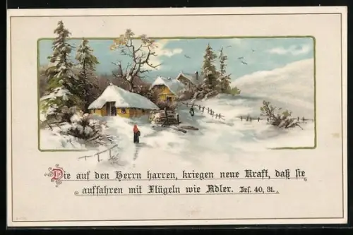 AK Die auf den Herrn harren..., Schnee-Idylle
