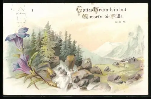 AK Gottes Brünnlein..., Gebirgslandschaft mit Quelle