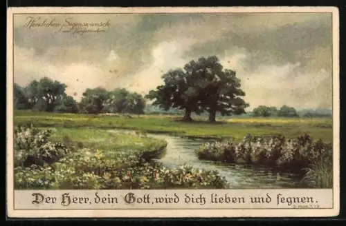 AK Der Herr, dein Gott..., Flusspartie im Sommer, Glückwunsch zur Konfirmation