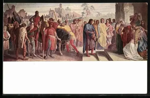 AK Nibelungen, Bild Nr. 30, Ankunft der Boten in Bechelaren, die die Mär berichten