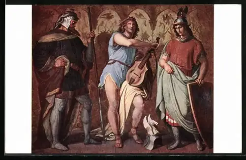 Künstler-AK Julius Schnorr von Carolsfeld: Das Nibelungenlied, Hagen, Volker u. Dankwart