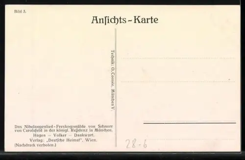 Künstler-AK Julius Schnorr von Carolsfeld: Das Nibelungenlied, Hagen, Volker u. Dankwart