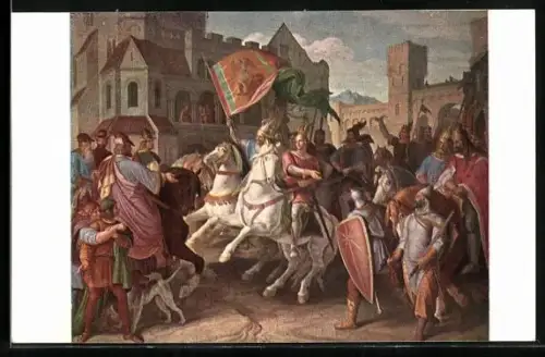 AK München, Nibelungenlied-Freskogemälde in der kgl. Residenz, Gunther empfängt Siegfried