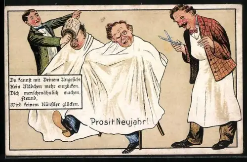 AK Prosit Neujahr!, Du kannst mit Deinem Angesicht keine Mädchen mehr entzücken..., Scherz