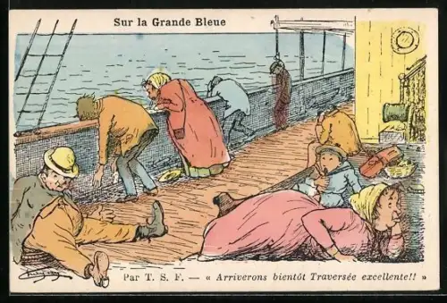 AK Passagiere eines Dampfers übergeben sich über die Bordwand, Toilettenhumor