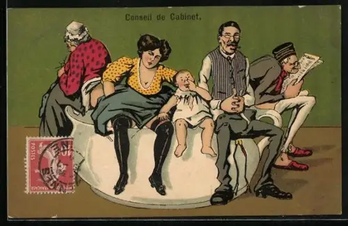 AK Drei Generationen zusammen auf dem Töpfchen