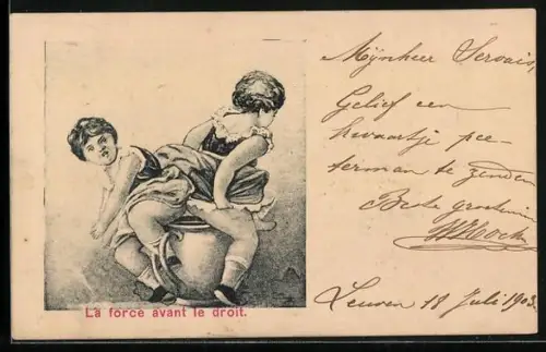 AK Zwei Kinder beengt auf einem Töpfchen