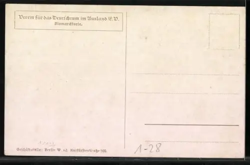 AK Die Deutschen im Ausland können und sollen stets wissen..., Zitat und Denkmal Bismarck