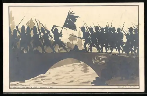 Künstler-AK sign. Coulon: Bonaparte au pont d'Arcole 1796