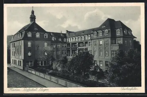 AK Hagen / Westfalen, Marien-Hospital, Gartenseite
