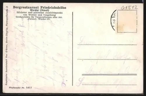 AK Werder / Havel, Bergrestaurant Friedrichshöhe