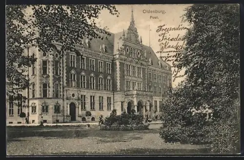 AK Oldenburg / Gr., Post mit prächtiger Fasade