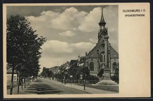 AK Oldenburg / Gr., Ofenerstrasse mit Kirche